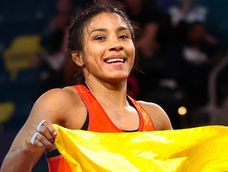 Lucía Yépez en el Campeonato Mundial de Lucha 2025, que se celebra en Astaná, Kazajistán.