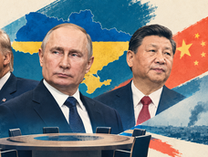 Ilustración sobre la próxima cumbre entre el presidente de Rusia, Vladímir Putin, y los líderes de Estados Unidos, Donald Trump, y de China, Xi Jinping, para resolver la guerra en Ucrania.