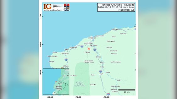 El sismo en Esmeraldas se registró tres segundos después del ocurrido en Puyo, el 12 de octubre de 2026.