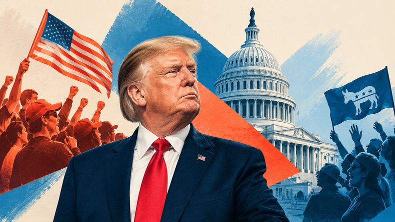 Ilustración de Donald Trump, presidente de Estados Unidos, de cara a las elecciones de medio tiempo del 3 de noviembre de 2026.