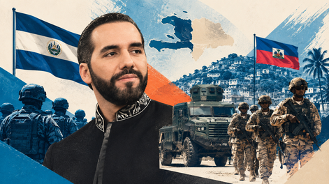 Ilustración sobre la orden del presidente salvadoreño, Nayib Bukele, de desplegar 2.000 soldados en Haití para localizar a cuatro militares desaparecidos.